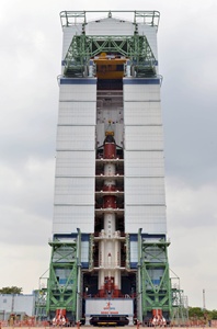PSLV-C26 inside Mobile Service Tower prior to Satellite Integration